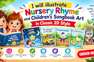 illustrate nursery rhyme and childrens songbook art in classic 2d style