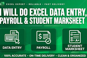 do excel data entry with formulas, excel payroll and automated marksheets
