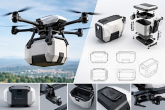 design a professional drone delivery payload housing in 3d cad
