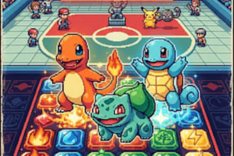 draw pokemon trainer in pokemon art style and  your team with background fakemon