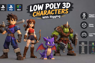 create ps1 psx n64 low poly 3d characters with rigging for indie developers