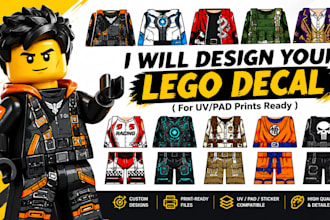 design custom lego minifigure decal and texture for uv, pad and sticker printing