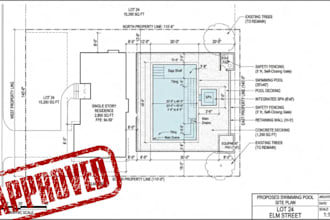 create swimming pool site plan, pool permit drawings and construction plans