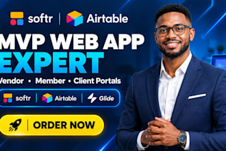 build mvp web app with airtable, softr, glide for vendor portal, member, client