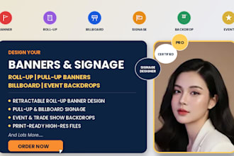 design retractable roll up pull up banner billboard signage backdrop event show