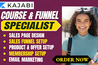 build kajabi sales funnel, pipeline, kajabi landing page and email automation