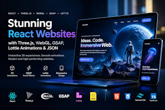 develop stunning react websites with threejs  webgl gsap lottie animations json