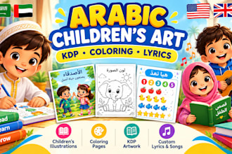 create arabic children illustration, KDP artwork custom lyrics and songwriting
