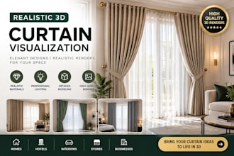 create 3d curtain designs, drapes and realistic room visualization