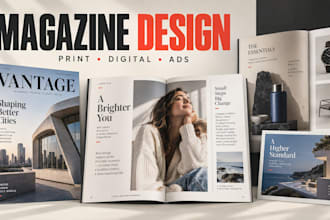 design magazine layout, digital magazine, newsletter, catalog and magazine ads