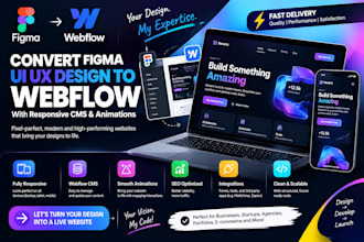 convert figma UI UX design to webflow with responsive cms and animations