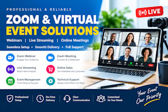 setup and manage your zoom webinar, virtual event, live streaming and meeting