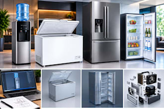 water coolers design, chest freezers design and refrigerators in 3d cad