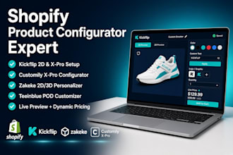 setup shopify kickflip 2d customily 3d product configurator zakeke and teeinblue