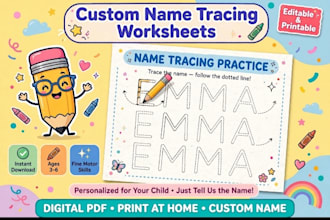 design custom preschool tracing worksheets and flashcards
