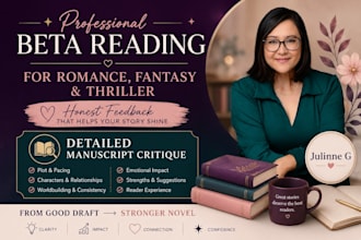 give your fantasy, romance and scifi novel, a manuscript critique evaluation