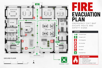 design fire evacuation plan, fire escape plan, emergency exit map, egress plan