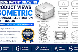 design patent drawing product views isometric technical illustration drafting 3d