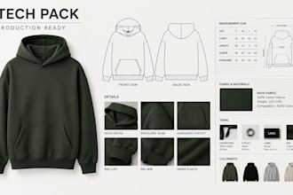 create a streetwear tech pack for hoodie t shirt cargo pants manufacturing