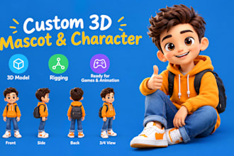 create a custom cute 3d mascot, cartoon model, or collectible toy with rigging