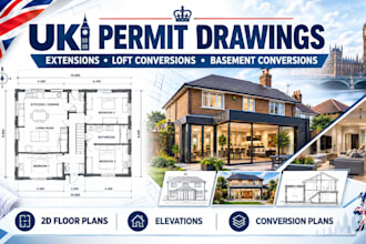 permit drawing house renovation plan, adu and basement conversion in UK