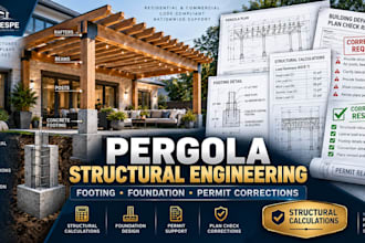 design pergola structural footing, foundation calculations and permit correction