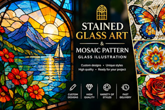 create stunning stained glass art and mosaic pattern glass illustration