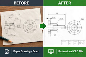 convert your mechanical sketch or image into a 2d cad drawing
