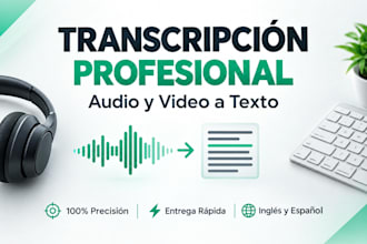 transcribiré audio y video a texto en español e inglés