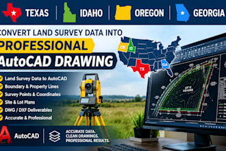 texas idaho oregon ga convert land survey data into professional autocad drawing