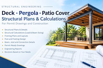design deck pergola and patio cover structural plans and calculation for permit