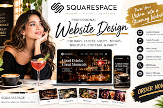 build squarespace bar drink coffee menu nightlife cocktail party website design