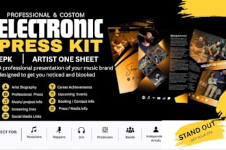 design a music epk artist press kit clickable PDF band epk and dj pres