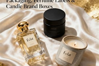 design luxury cosmetics packaging, perfume labels and boxes for candle brands
