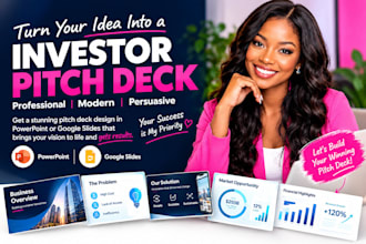 design an investor pitch deck in powerpoint or google slides