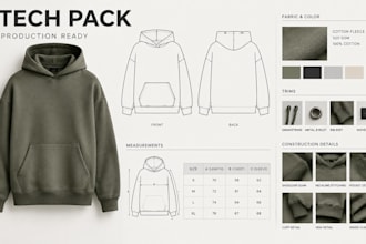 create a factory ready tech pack for streetwear hoodie and t shirt production