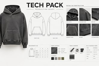 create a hoodie tech pack for streetwear and clothing manufacturing