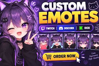 design custom twitch emotes, chibi emotes, discord and kick emotes
