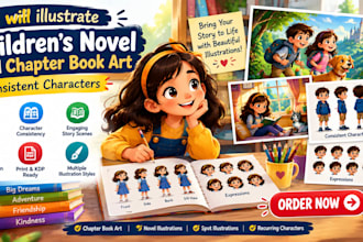 illustrate childrens novel and chapter book art, consistent characters