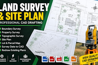draw land survey boundary survey site plan and property survey in autocad