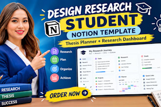 design research student notion template, thesis planner and research dashboard