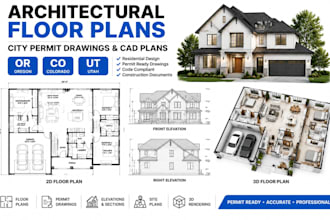 architectural floor plans, city permit drawings and cad plans for or co ut