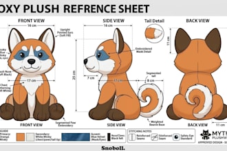 design custom plush reference sheet for character design, stuffed animal labubu