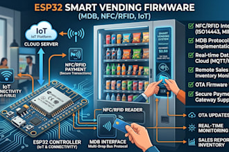 design vending machine electronics, mdb, nfc, rfid esp32 and iot firmware