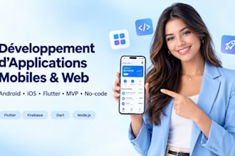 développement application mobile et web android ios flutter, mvp, no code saas