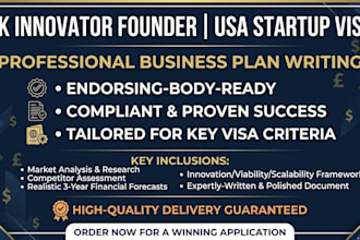 write a UK innovator founder and US startup visa business plan