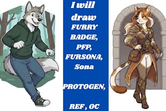 draw custom furry art protogen fursona anthro character ref sheet