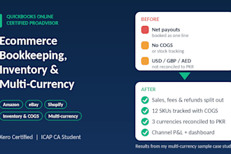 do ecommerce bookkeeping, inventory, cogs and multi currency in quickbooks