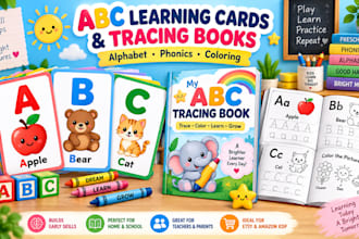 design 2d alphabet learning cards abc coloring and  tracing book illustration