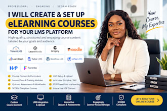 develop elearning courses for moodle, talentlms, learnworlds and wordpress lms